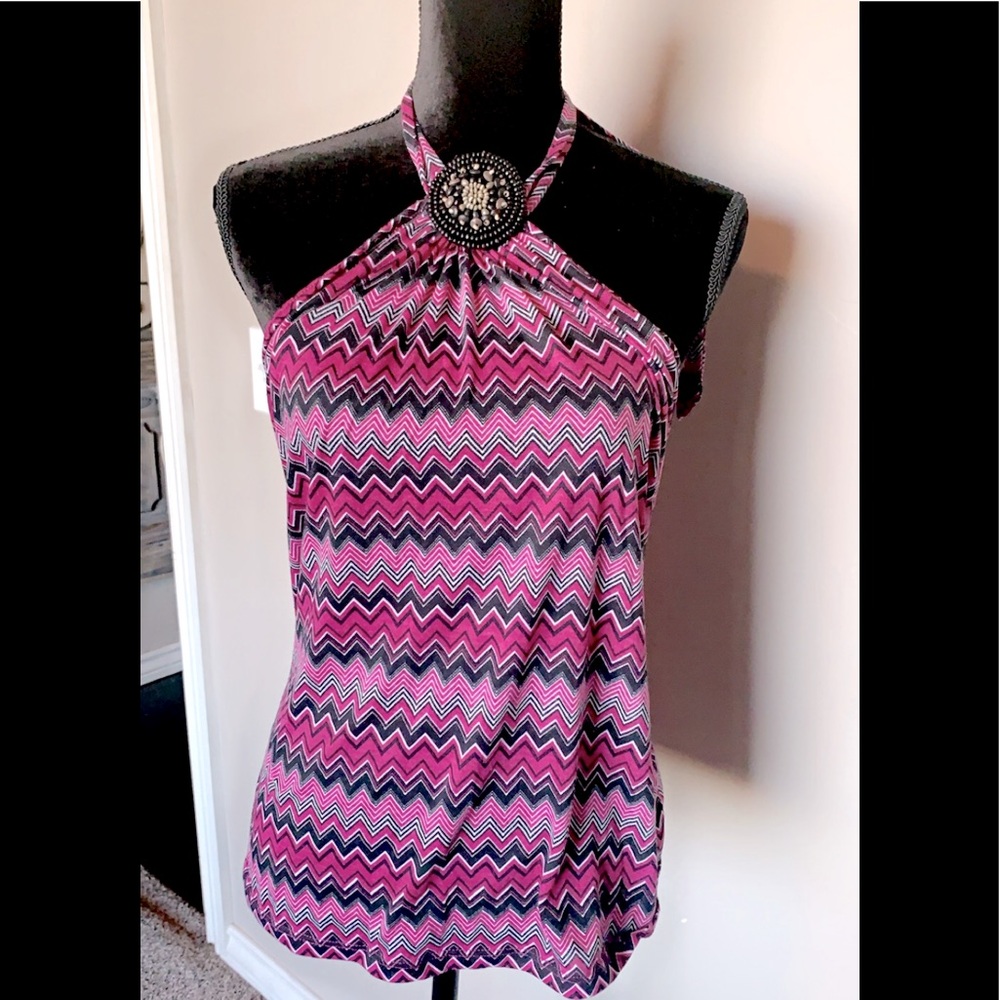 Magenta and black halter top